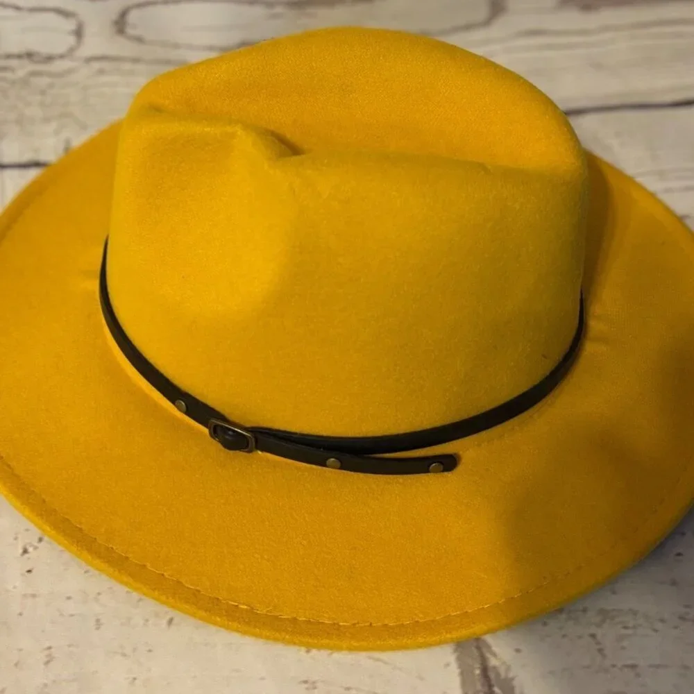 Fedora Yellow Felt Hat Wide Brim Western Country Chic Style